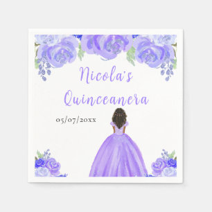 Dark Skin Princess Purple Floral Quinceanera Napkin