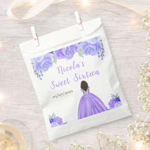 Dark Skin Princess Purple Floral Sweet Sixteen Favour Bags