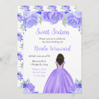 Dark Skin Princess Purple Floral Sweet Sixteen