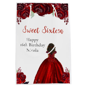 Dark Skin Princess Red Sweet Sixteen  Medium Gift Bag