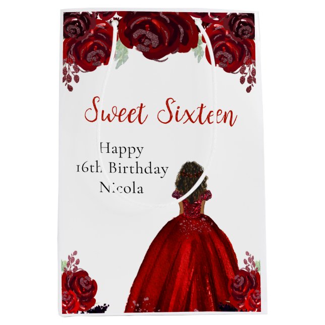 Dark Skin Princess Red Sweet Sixteen  Medium Gift Bag (Front)