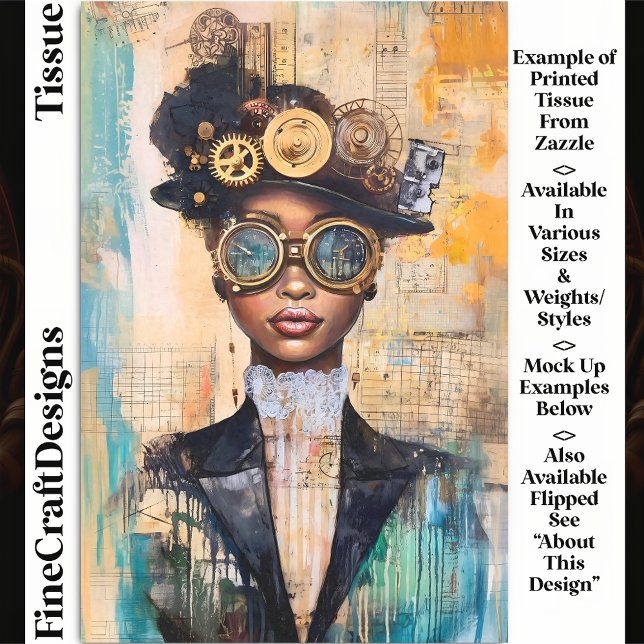 Dark Skin Steampunk Woman Collage DK1R Decoupage Tissue Paper (Creator Uploaded)