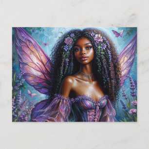 Dark-Skinned Fairy In Purple Floral Postcard