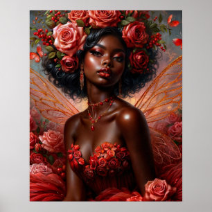 Dark-Skinned Fairy With Red Roses Poster