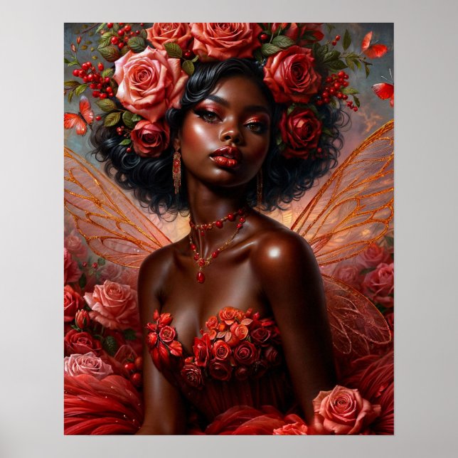 Dark-Skinned Fairy With Red Roses Poster (Front)