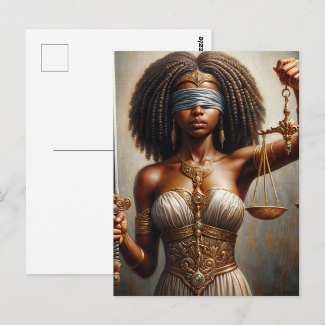  Dark-Skinned Lady Justice With Scales and Sword Postcard (Front/Back)