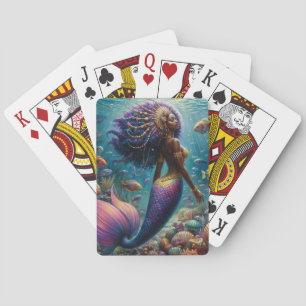 Dark Skinned Mermaid With Purple Hair Playing Cards