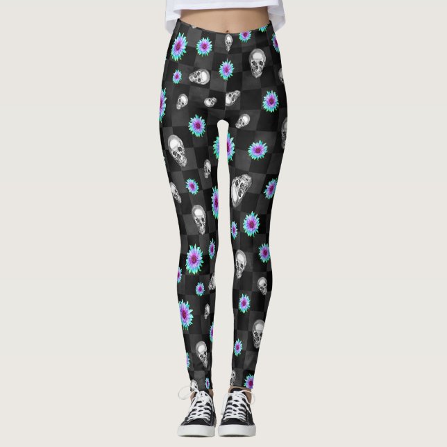 DARK SKULL FLORAL LEGGINGS (Front)