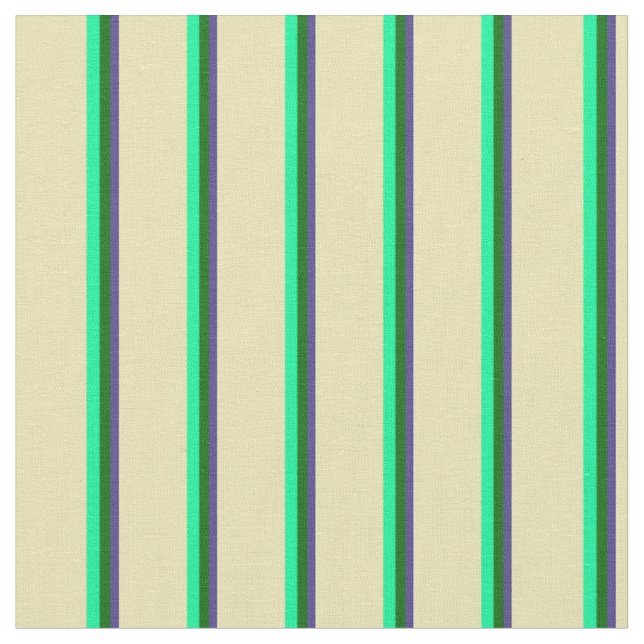 Dark Slate Blue, Dark Green, Green & Tan Stripes Fabric (Close Up)