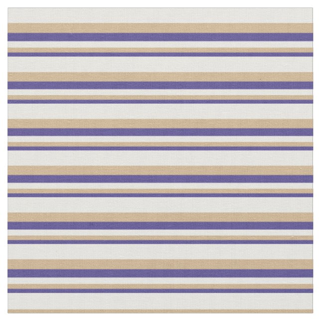 Dark Slate Blue, Tan & White Coloured Lines Fabric (Close Up)