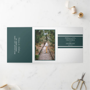 Dark Slate Gray Modern Wedding Suite Tri-Fold Invitation