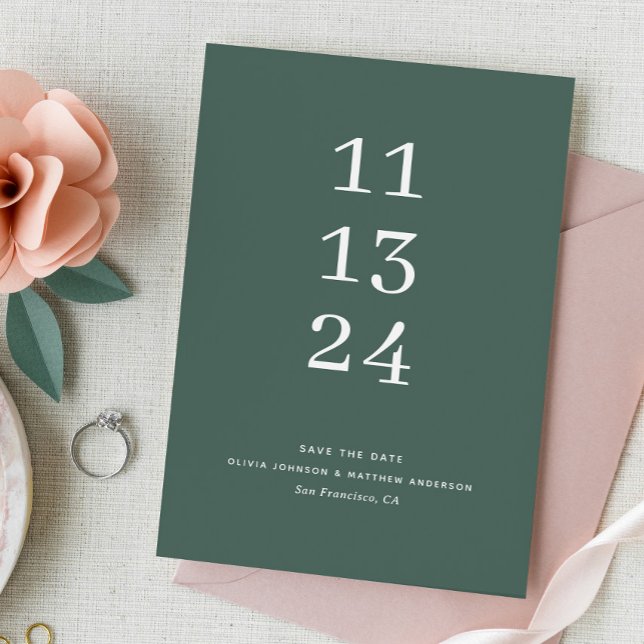 Dark Slate Green Wedding | Deep Eucalyptus Modern Save The Date (Creator Uploaded)