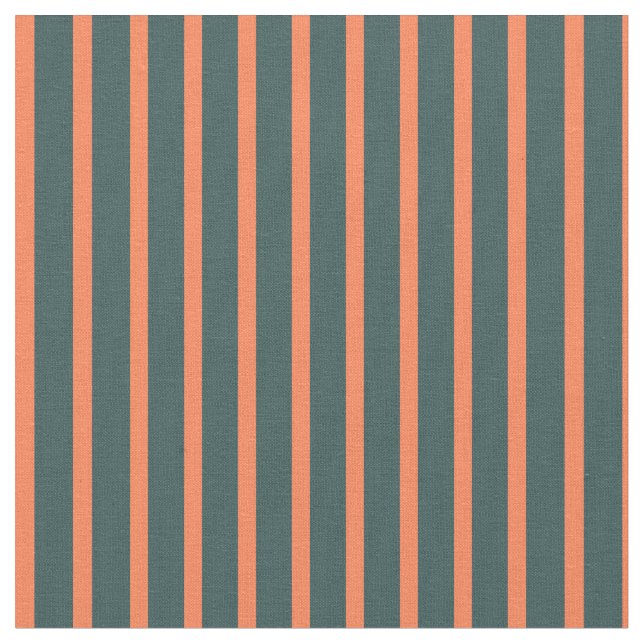 Dark Slate Grey & Coral Stripes/Lines Pattern Fabric (Close Up)