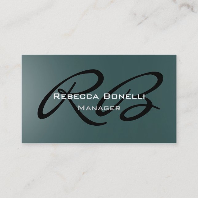 Dark Slate Grey Monogram Manager Business Card (Front)