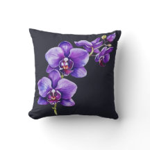 Dark Slate Grey, Purple Orchid Throw Pillow