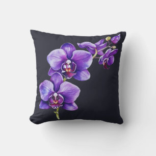 Dark Slate Grey, Purple Orchid Throw Pillow