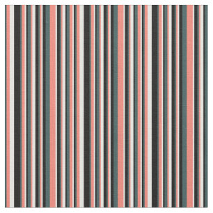 Dark Slate Grey, Salmon, White, and Black Lines Fabric