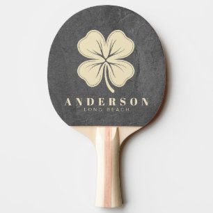 Dark Slate Stone Four Leaf Clover with Name Ping Pong Paddle