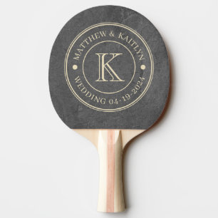 Dark Slate Stone Wedding Monogram Ping Pong Paddle