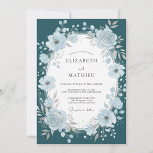 Dark Slate Watercolor Wedding Invitation