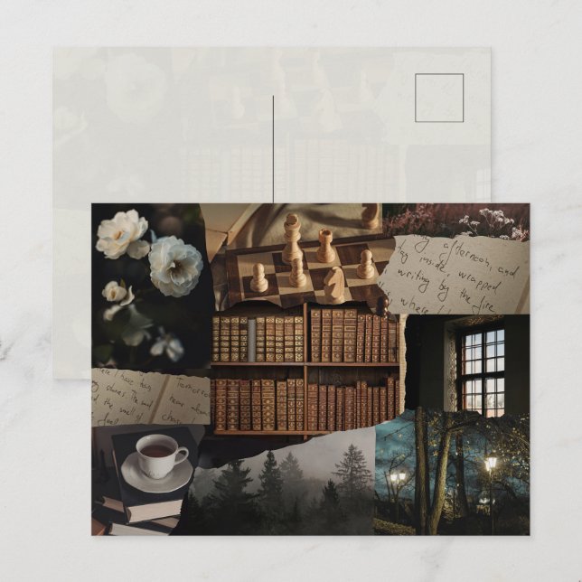 Dark / soft academia scrapbook collage postcard (Front/Back)