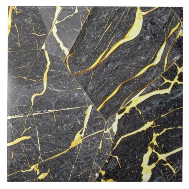 Dark Speckled Marble Effect with Golden Veins Tile (Front)