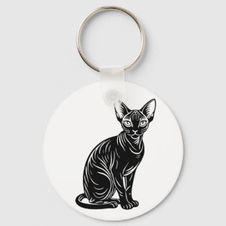 Dark Sphynx Cat Art – Mysterious Minimal Design Key Ring