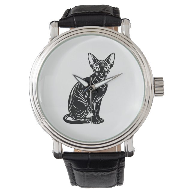 Dark Sphynx Cat – Minimalist Bold Art Watch (Front)