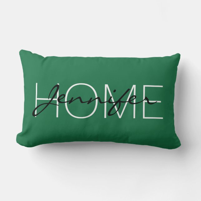 Dark spring green colour home monogram lumbar cushion (Front)