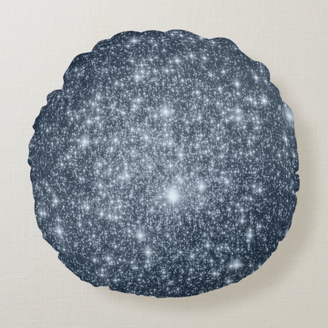 Dark Steel Blue Stars Round Pillow (Front)