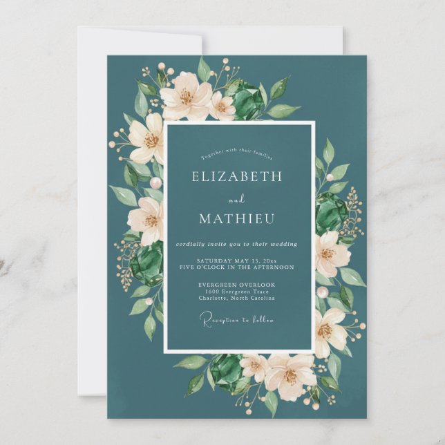 Dark Steel Ranunculus Eucalyptus Wedding Invitation (Front)