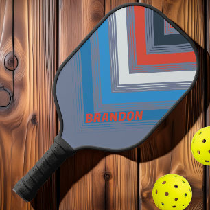 Dark Striped Nostalgic Vintage Chevron Fade Name Pickleball Paddle