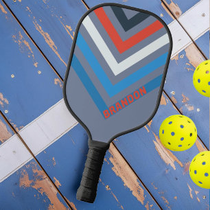 Dark Striped Nostalgic Vintage Chevron with Name Pickleball Paddle