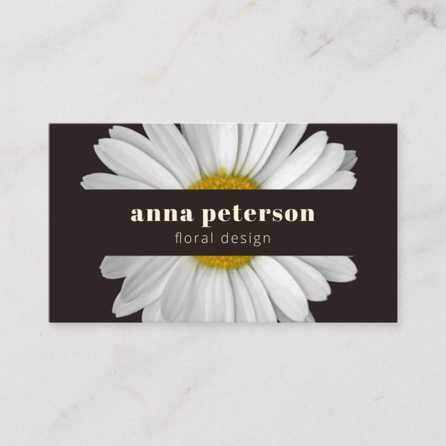 Dark Stylish Elegant Daisy Floral Florist Business Card (Front)
