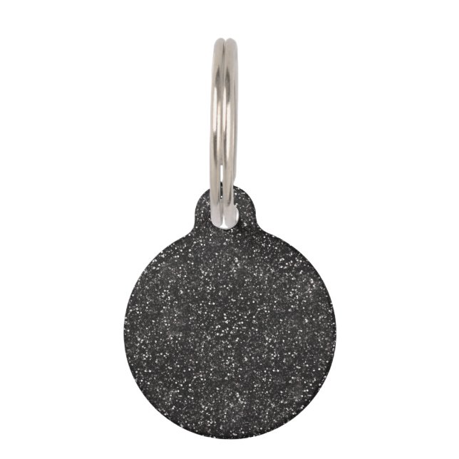 Dark Stylish Silver Grey Glitter Pet Tag (Front)