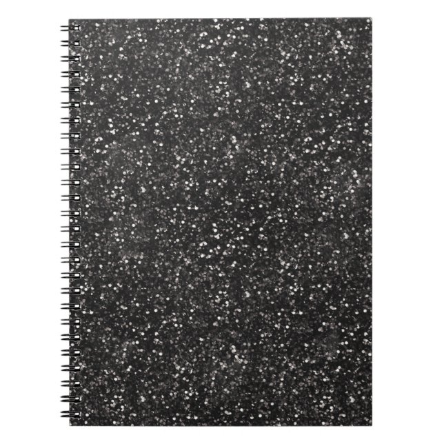 Dark Stylish Silver Grey Glitter Spiral Notebook (Front)