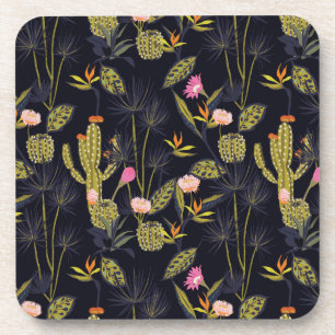 Dark Summer Night Cactus Pattern Coaster
