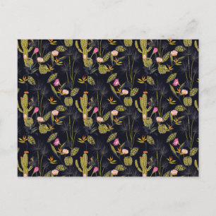 Dark Summer Night Cactus Pattern Holiday Postcard