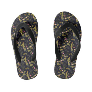 Dark Summer Night Cactus Pattern Kid's Jandals