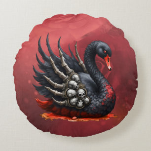 Dark Swan of Bones – Gothic Elegance Round Cushion