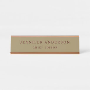 Dark Tan Brown Colour Professional Modern Plain Desk Name Plate