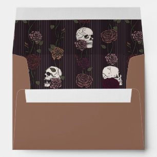 Dark Tan Brown Skulls and Roses Return Address Envelope