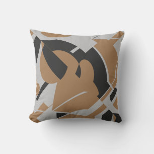 Dark Tan Grey Black Bold Swirling Abstract Motif Cushion