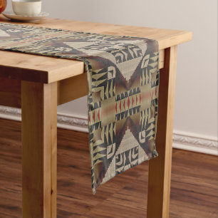 Dark Tan Taupe Brown Red Black Tribal Art Medium Table Runner