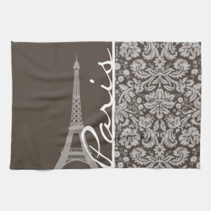 Dark Taupe, Brown Damask; Paris Tea Towel
