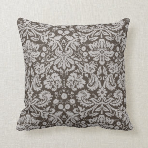 Dark Taupe, Brown Damask Pattern Cushion