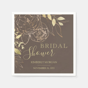 Dark Taupe & Gold Modern Floral Bridal Shower Napk Napkin