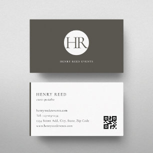 Dark Taupe Monogram Logo QR code Business Card