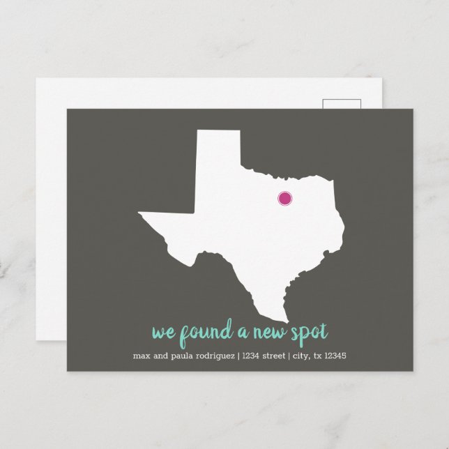 Dark Taupe/Pink We Found a New Spot - Texas Moving Postcard (Front/Back)