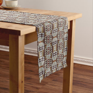 Dark Taupe Red Brown Tan Grey Beige Tribal Art Short Table Runner